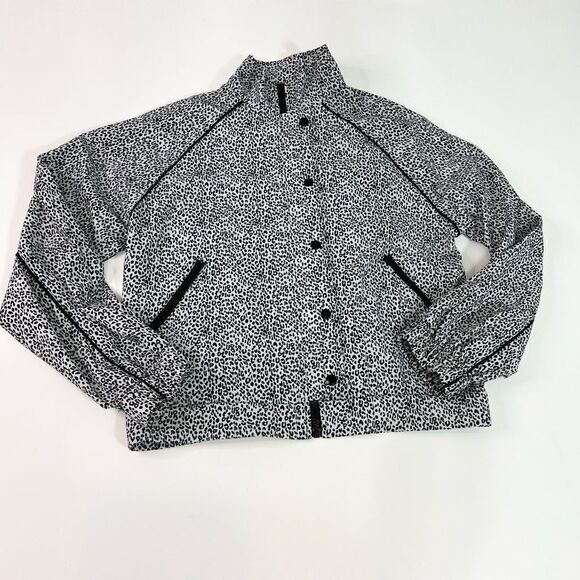 AllFenix Cropped Jacket Women's Medium Black Leopard Print Zip Snap Closure - Picture 1 of 10